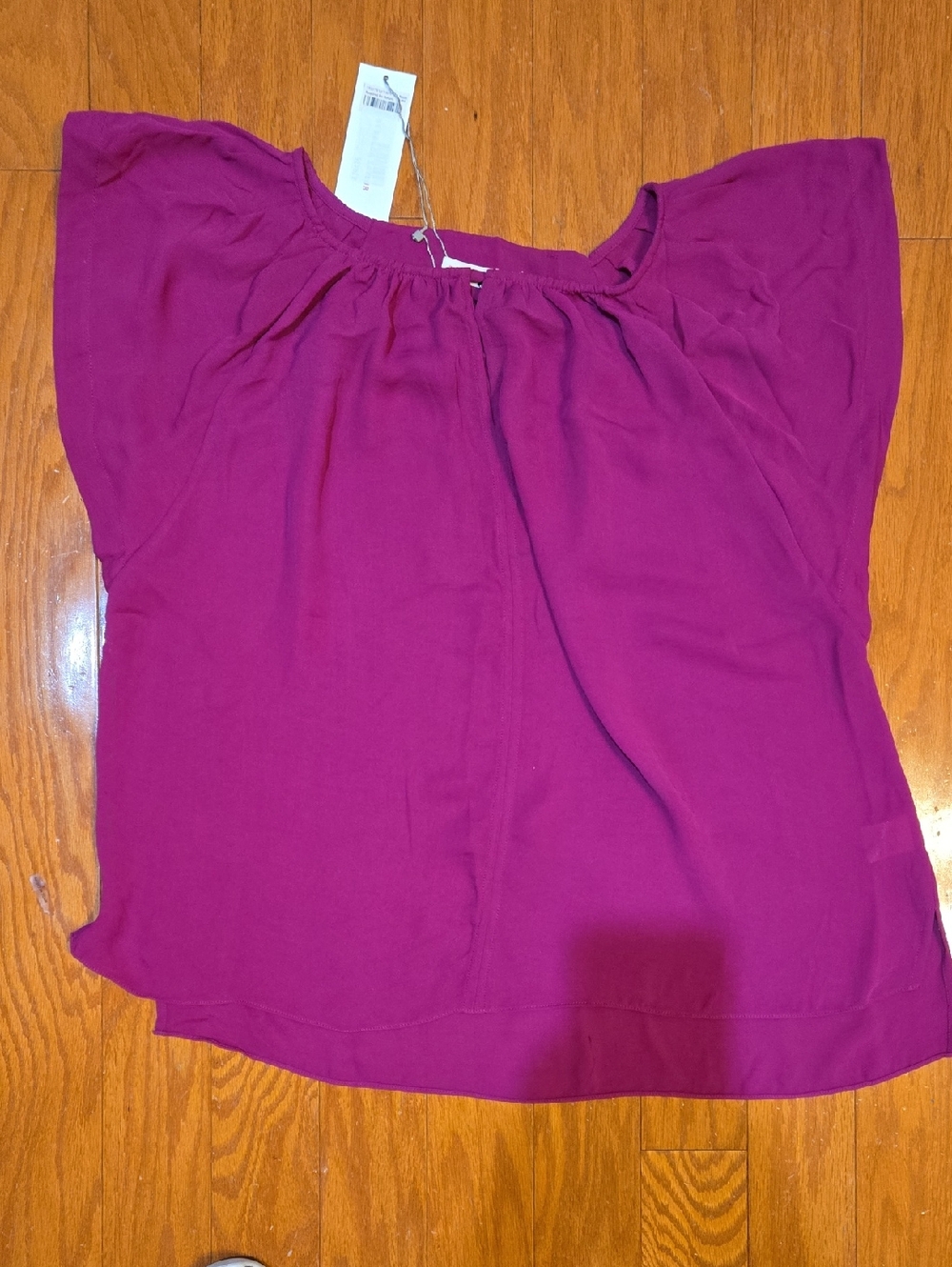 Rebecca Taylor Fuchsia Gathered Neck Cap-Sleeve Blouse Size 12 NWT